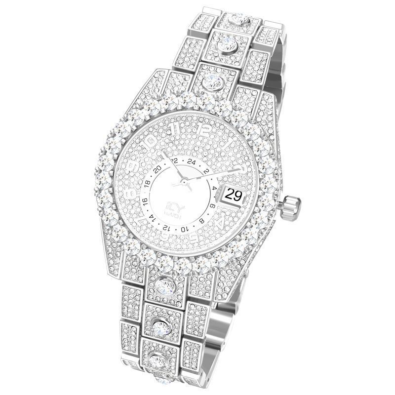 Iced Round Cut Arabic Numerals Men's Watch in White Gold