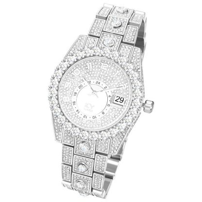 Iced Round Cut Arabic Numerals Men's Watch in White Gold