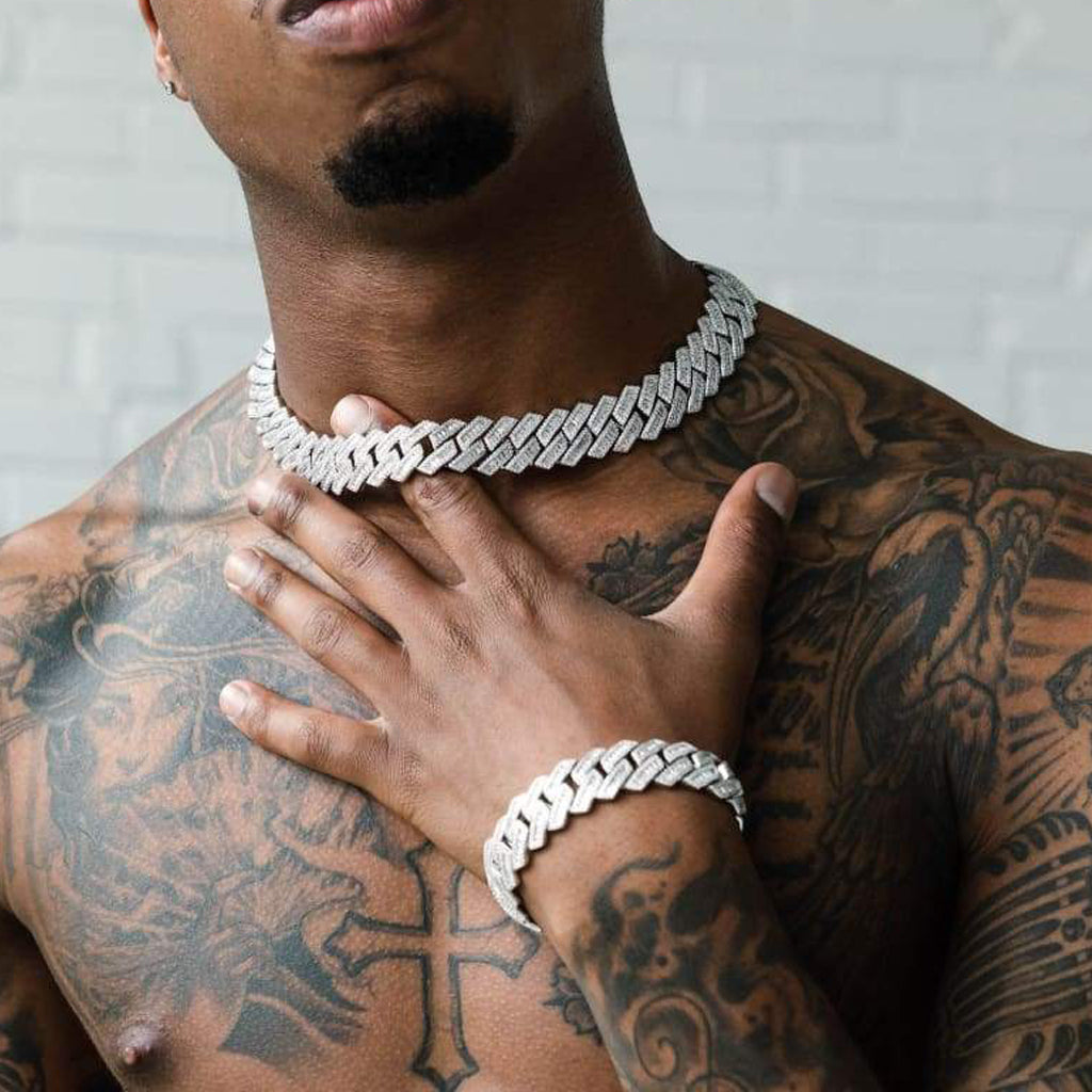 19mm Miami Moissanite Diamond Baguette Chain In White Gold