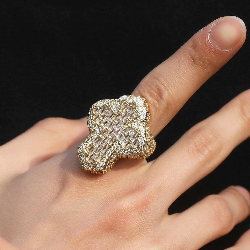 Baguette Flower Bud Moissanite Cross Ring