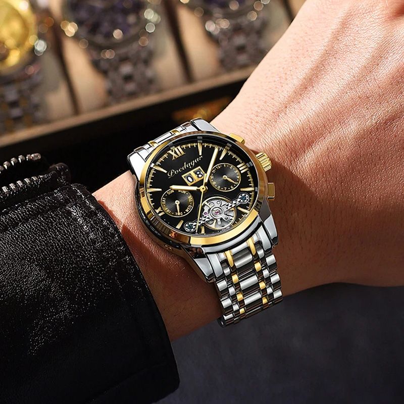 Waterproof Luminous Hollow Tourbillon Stainless Steel Automatic Mechanical Watch