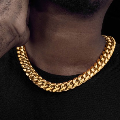 18mm Stainless Steel Miami Cuban Chain in Gold