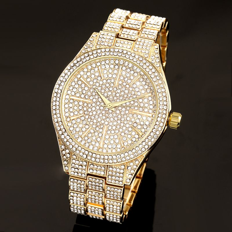 Fully Iced Round Bezel Men's Watch in Gold