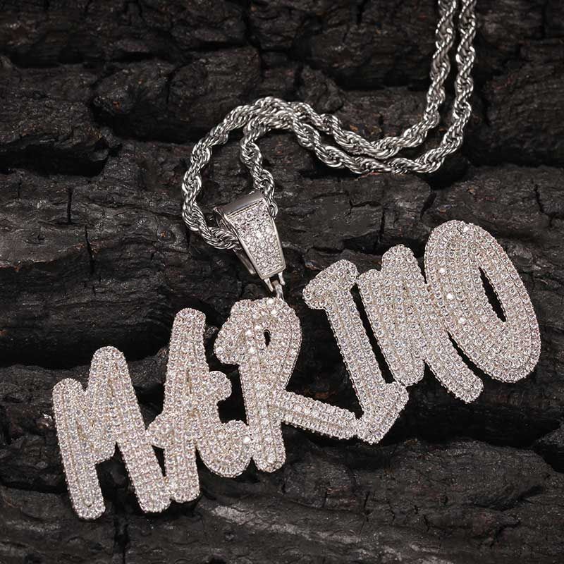 Moissanite Custom Cursive Name Necklace in White Gold (FREE Chain Included)