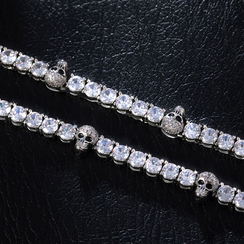 5mm Moissanite Skull Tennis Chain In White Gold