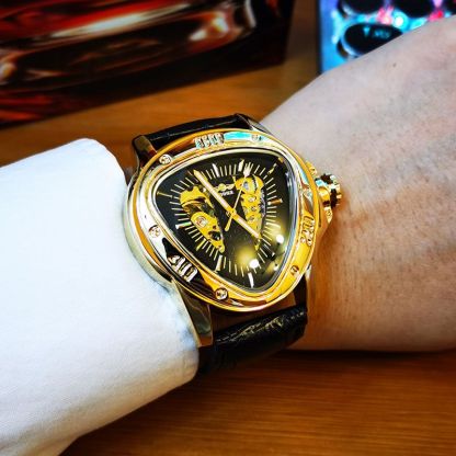 Triangle Skeleton Mechanical Watch with Leather Strap