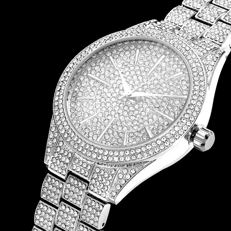 Fully Iced Round Bezel Men's Watch in White Gold