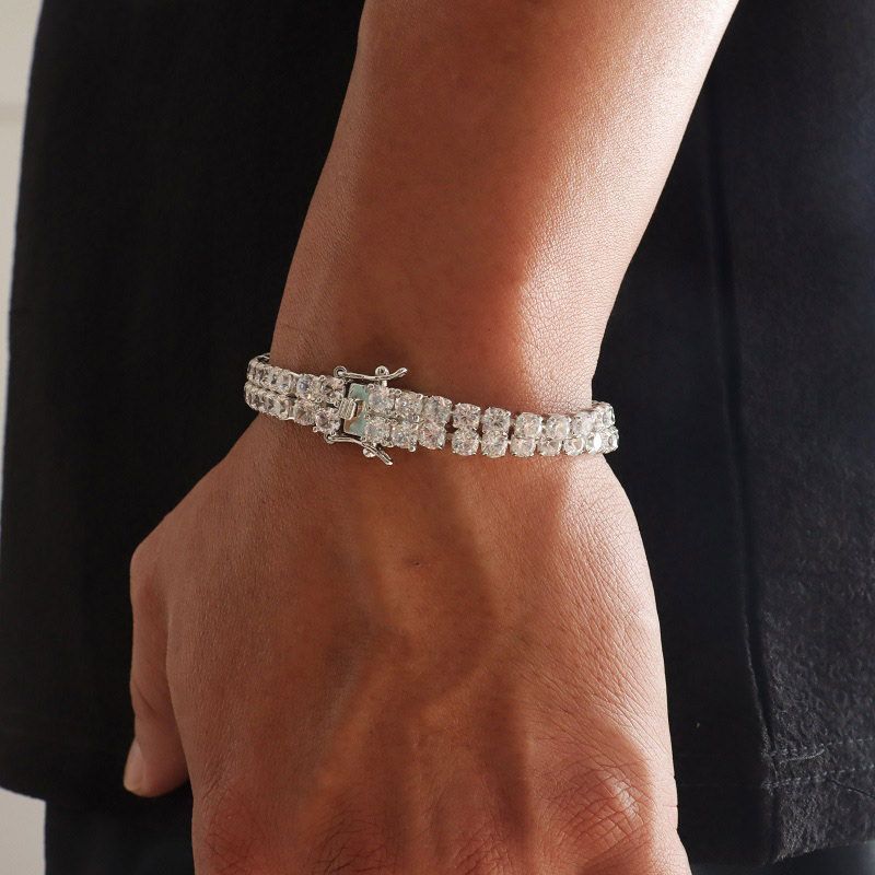 10mm Moissanite 18K White Gold Finish Double Row Tennis Bracelet
