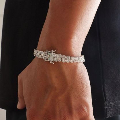 10mm Moissanite 18K White Gold Finish Double Row Tennis Bracelet