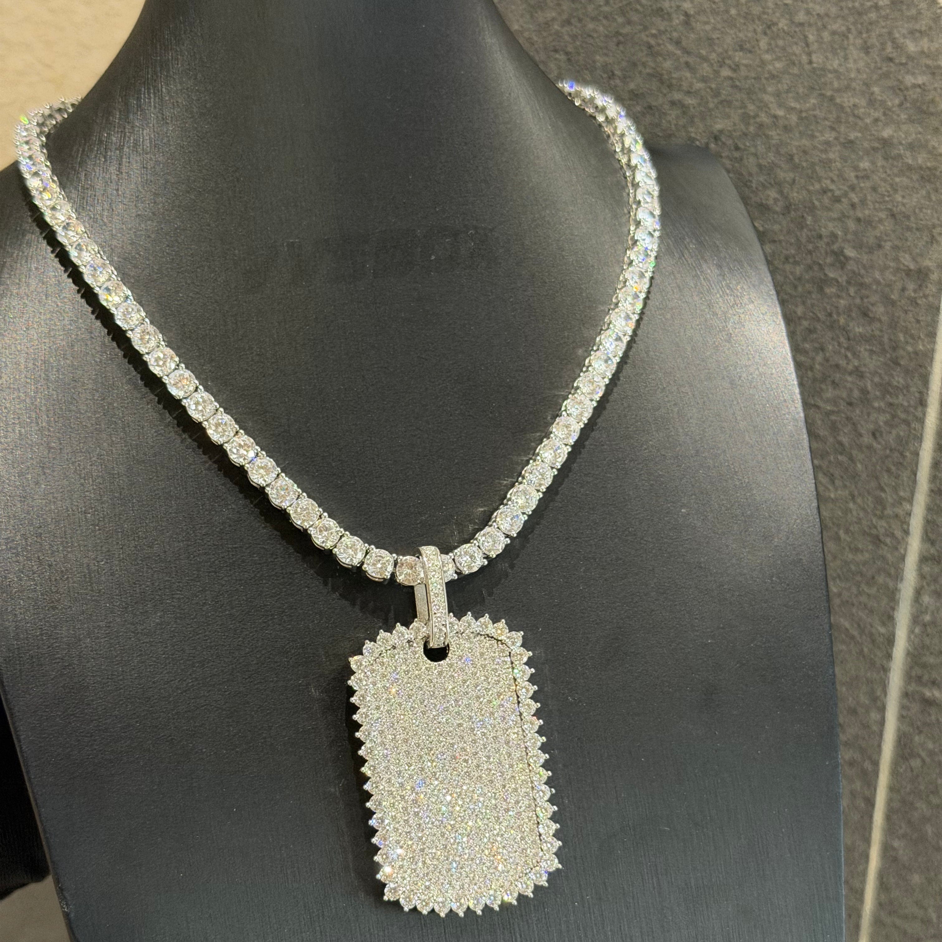 Moissanite Hip-Hop Style Halo Rectangular Pendant