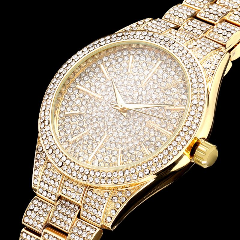 Fully Iced Round Bezel Men's Watch in Gold
