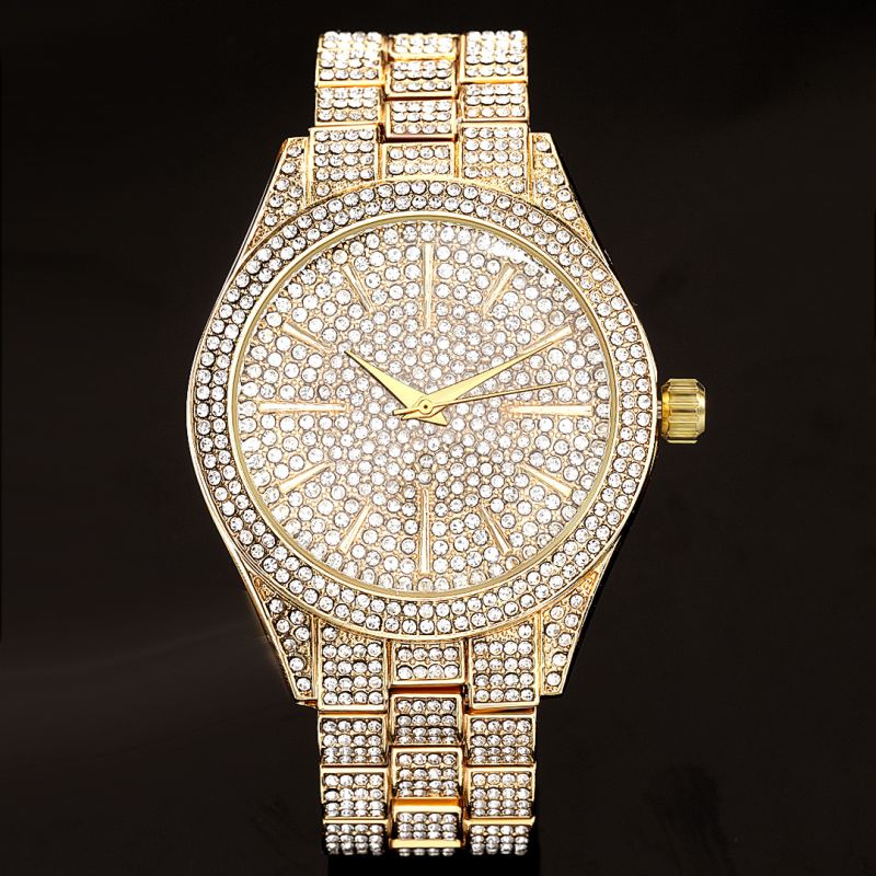 Fully Iced Round Bezel Men's Watch in Gold