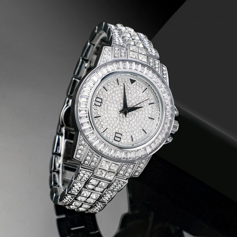 18K White Gold Finish Iced Watch