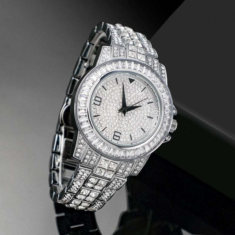18K White Gold Finish Iced Watch