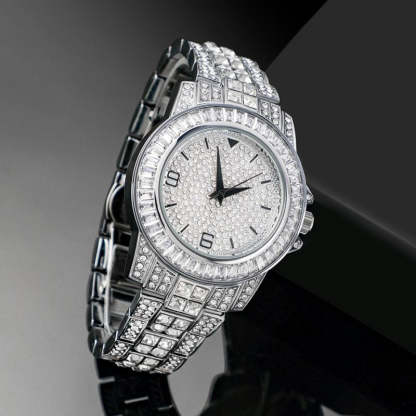 18K White Gold Finish Iced Watch