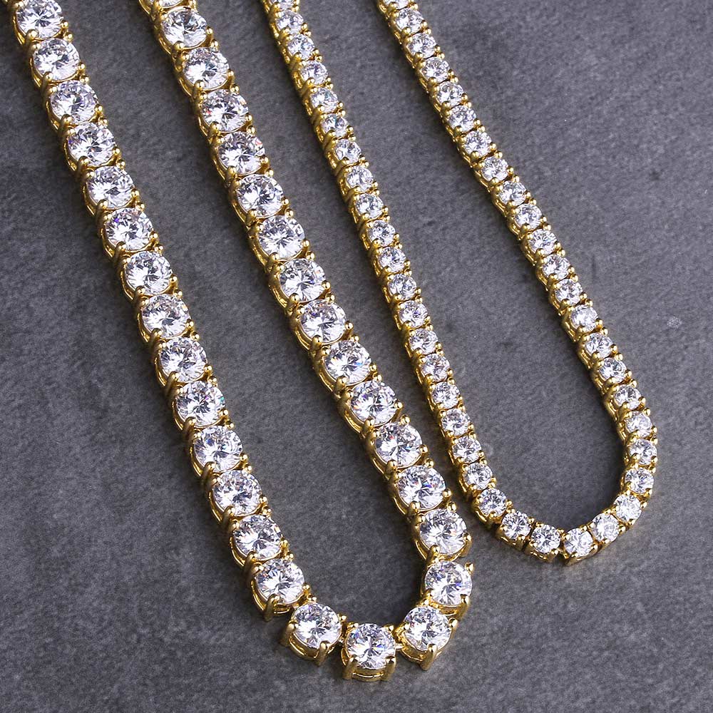 Tennis Chains Set 14K Gold Plated(5mm 24''+3mm 22'')-krkcom