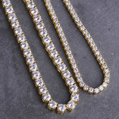 Tennis Chains Set 14K Gold Plated(5mm 24''+3mm 22'')-krkcom