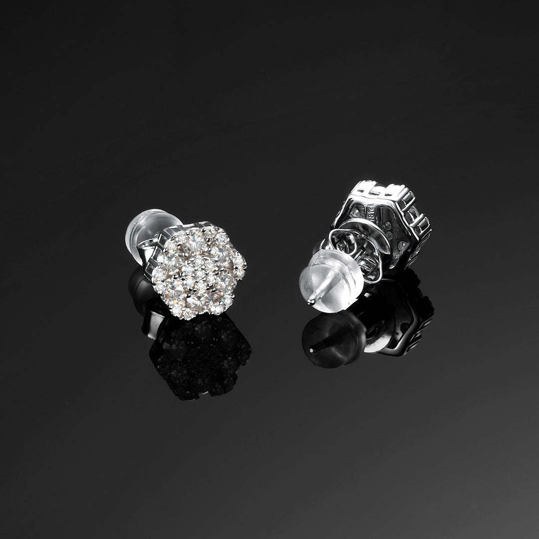  925 Sterling Silver VVS1 Moissanite Cluster Hexagon Earrings
