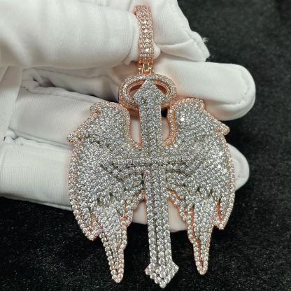 （In Stock）S925 Moissanite Cross Wings Pendant