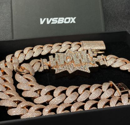 Moissanite "WOW" Letter Design Buckle 20mm Cuban Chain