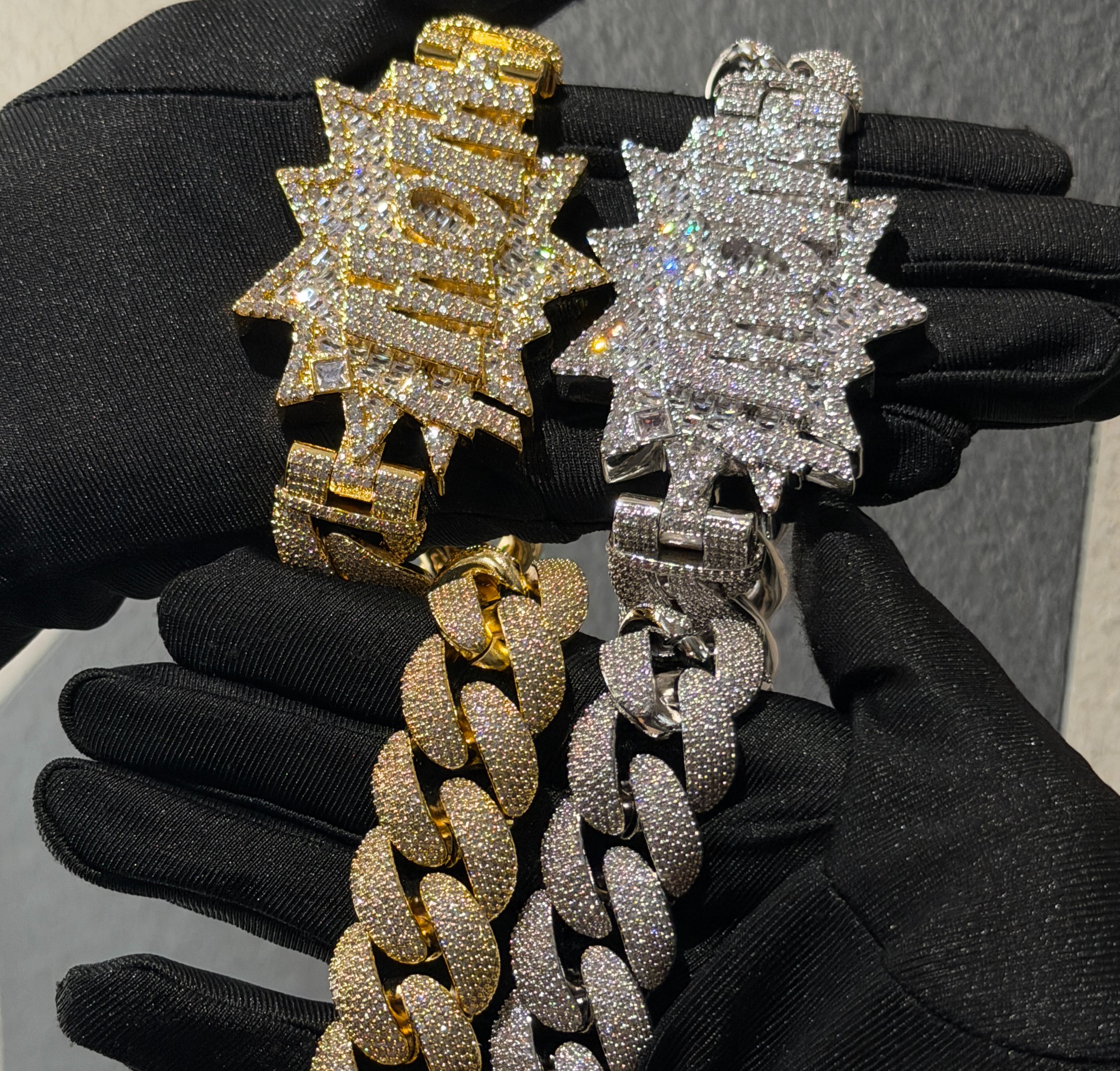 Moissanite "WOW" Letter Design Buckle 20mm Cuban Chain