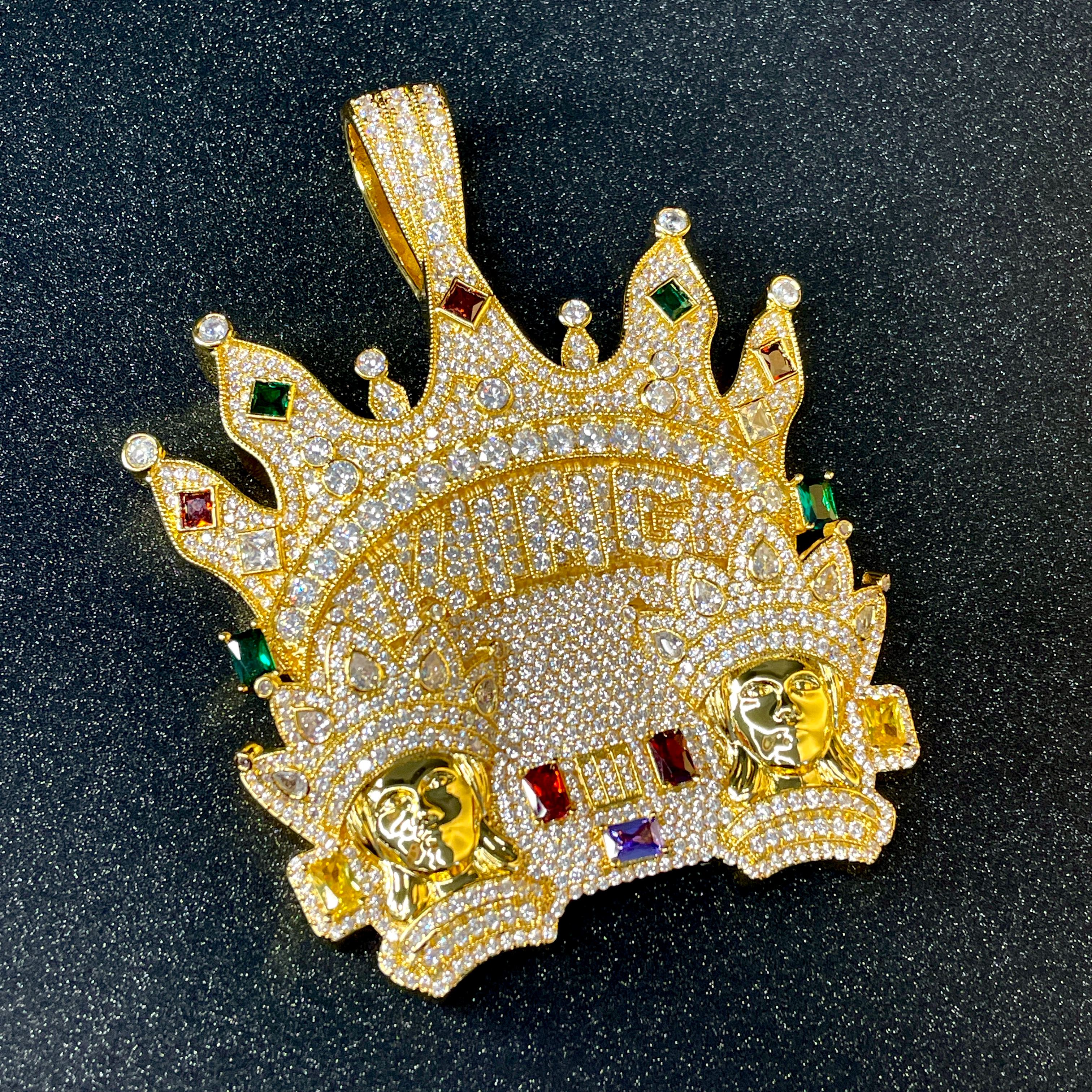 Moissanite Colored Gemstone Crown KING Pendant