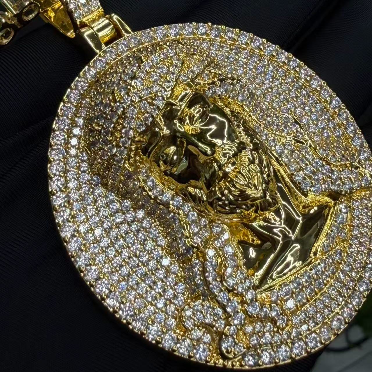 S925 Moissanite Jesus Medallion Pendant