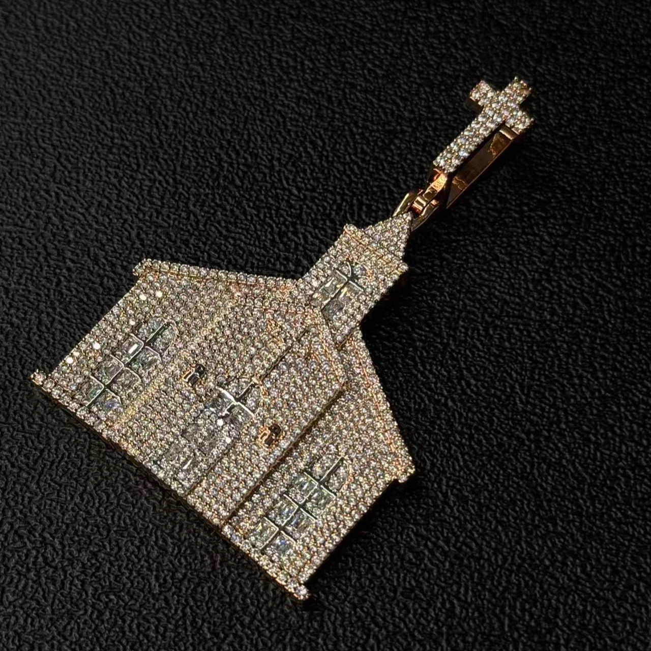 S925 Moissanite Cross Church Pendant
