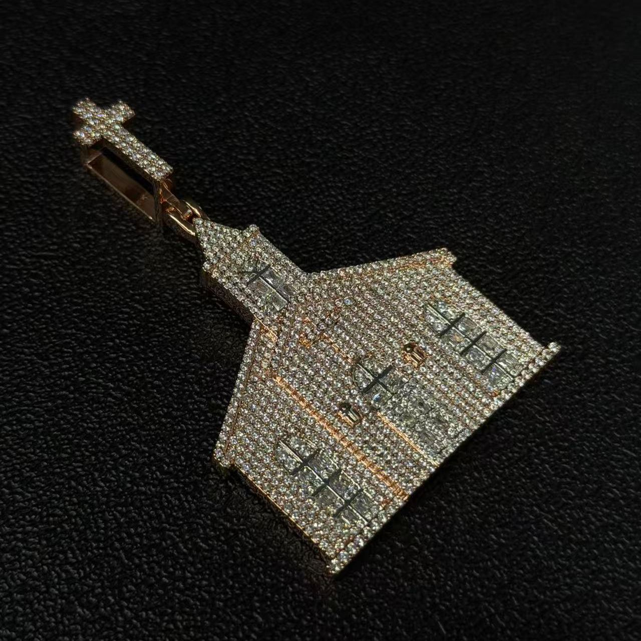 S925 Moissanite Cross Church Pendant