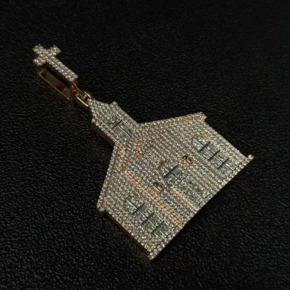 S925 Moissanite Cross Church Pendant