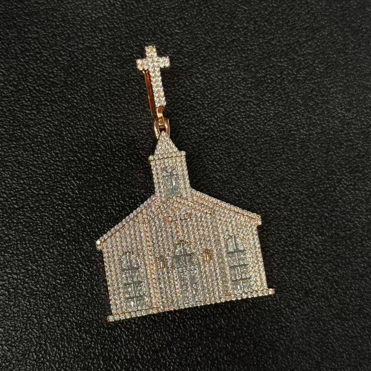 S925 Moissanite Cross Church Pendant