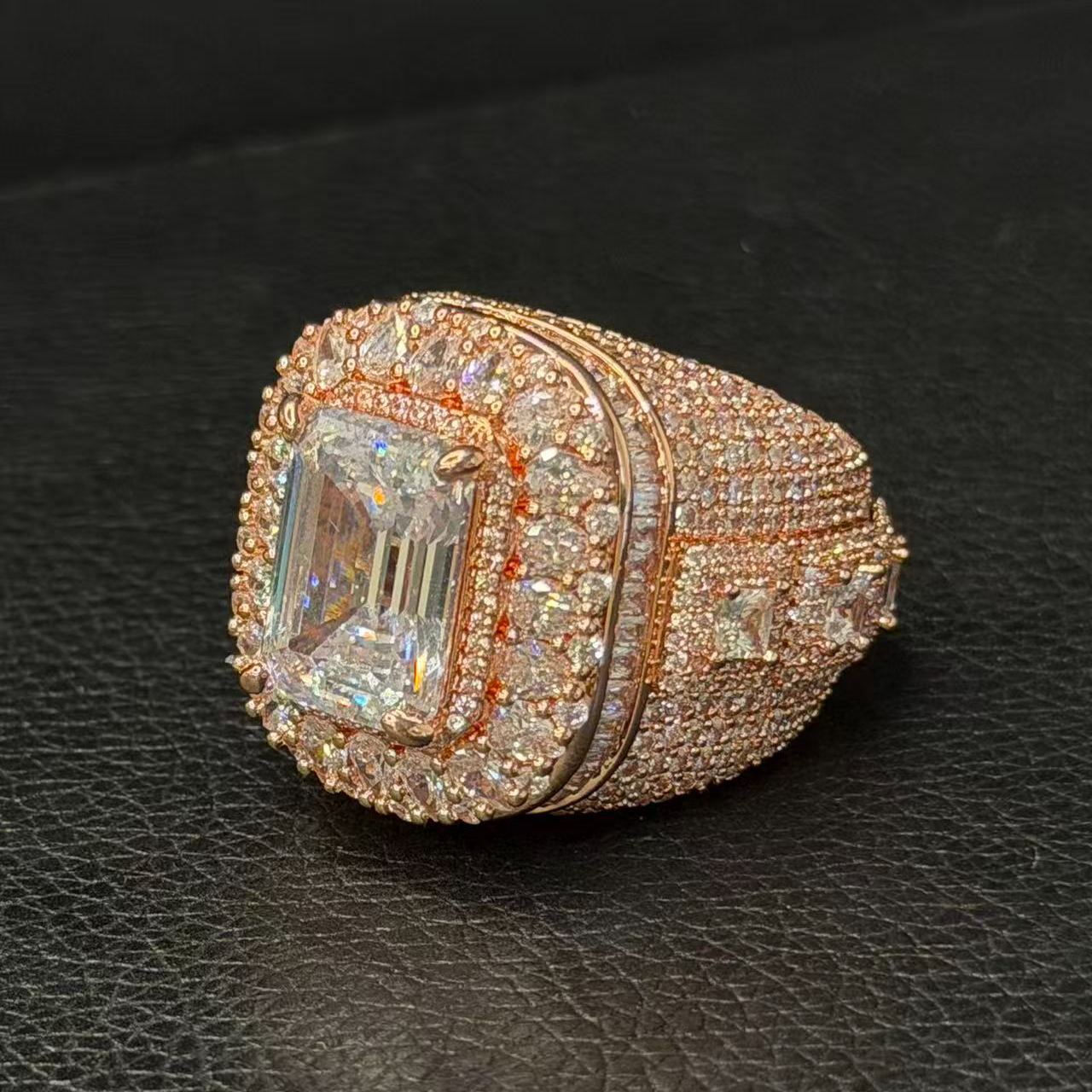Emerald Cut Rose Gold Moissanite Ring