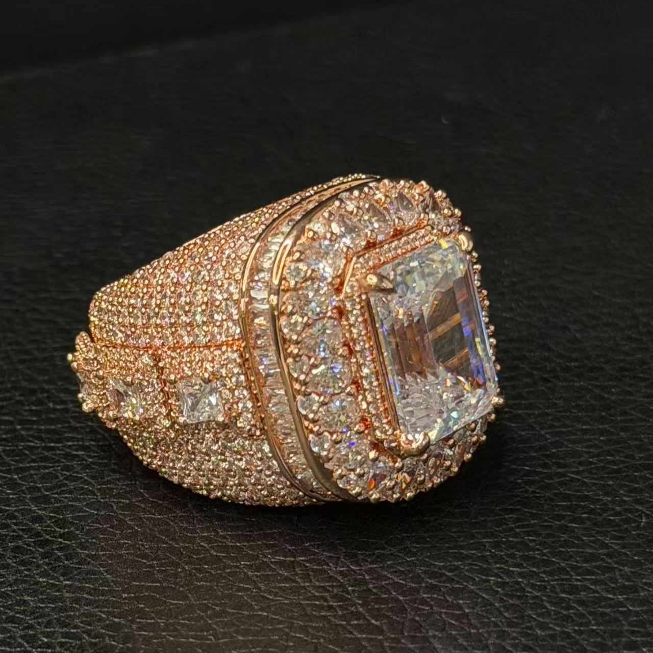 Emerald Cut Rose Gold Moissanite Ring
