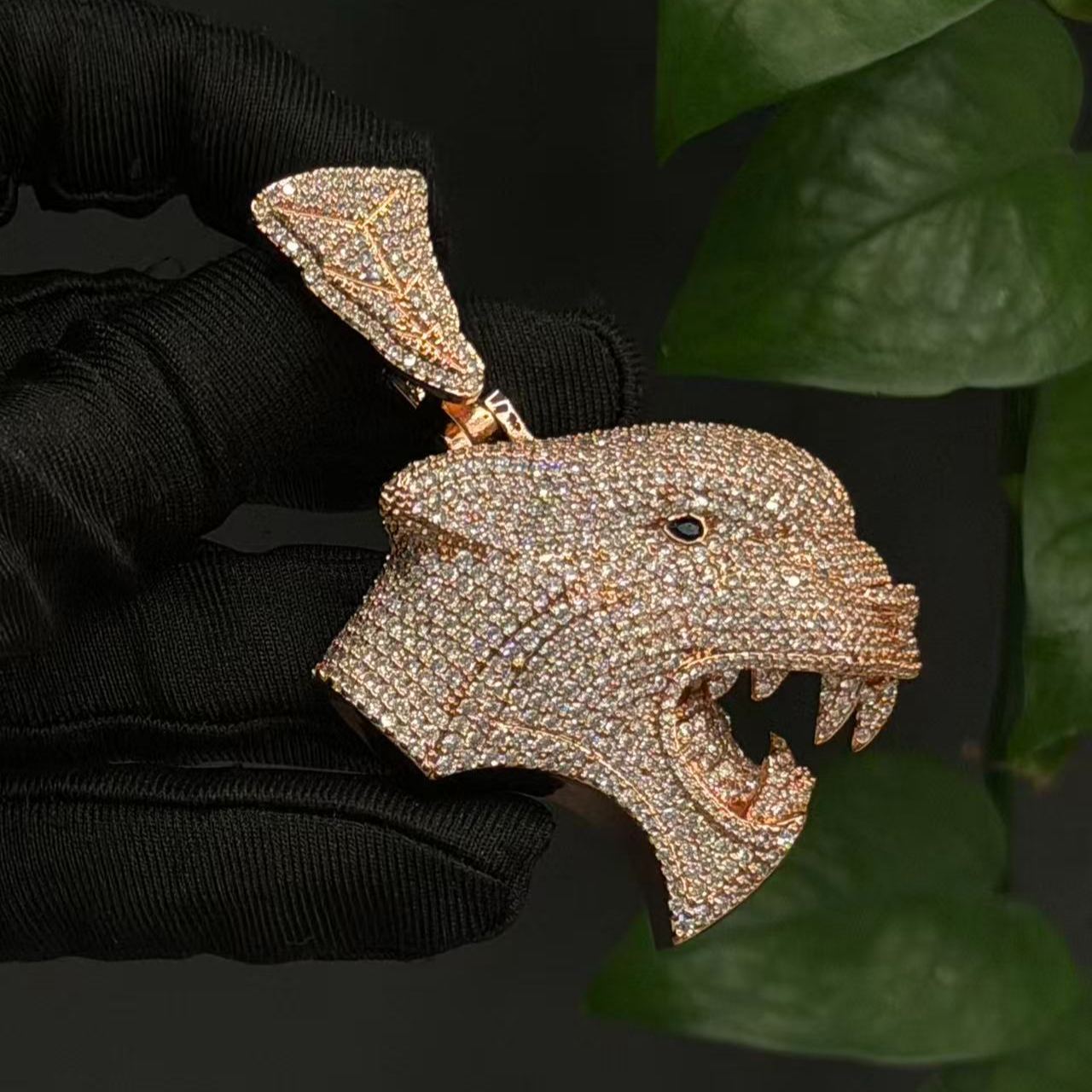 S925 Moissanite Leopard Head Pendant
