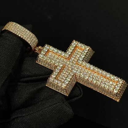 S925 Moissanite Three-Dimensional Cross Pendant