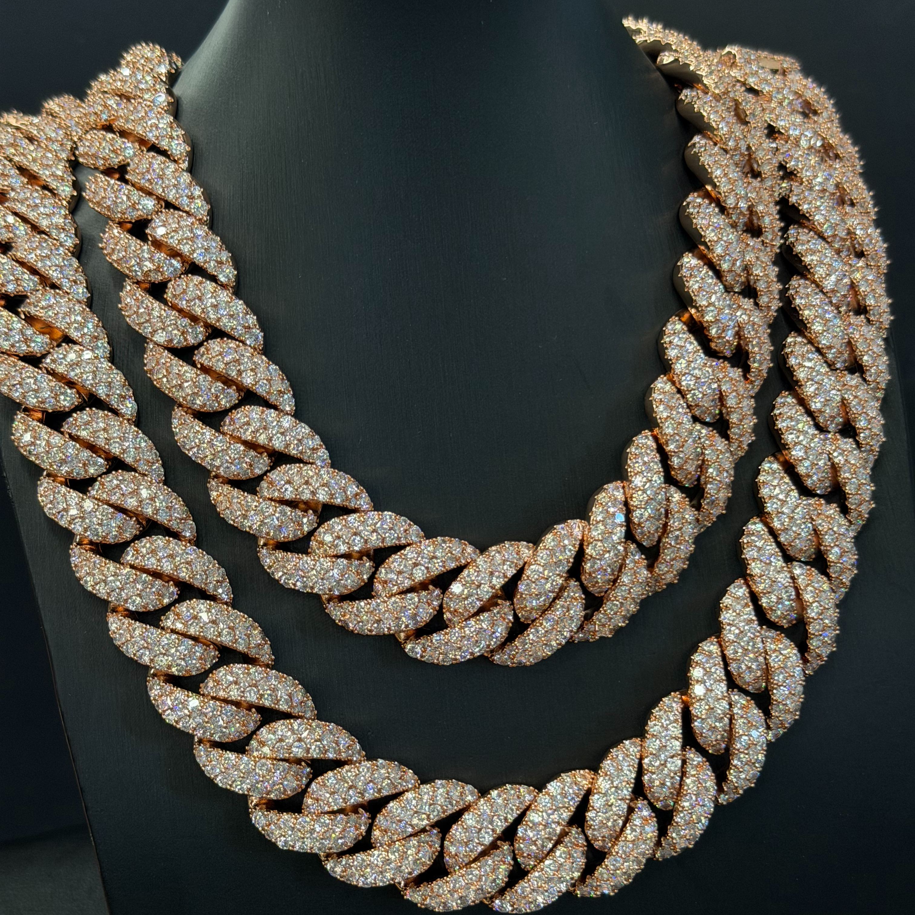 22mm Round and Carre Cut Moissanite Cuban Chain