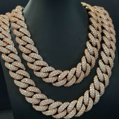 22mm Round and Carre Cut Moissanite Cuban Chain