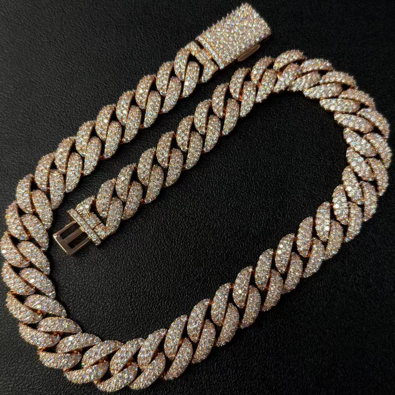 22mm Round and Carre Cut Moissanite Cuban Chain