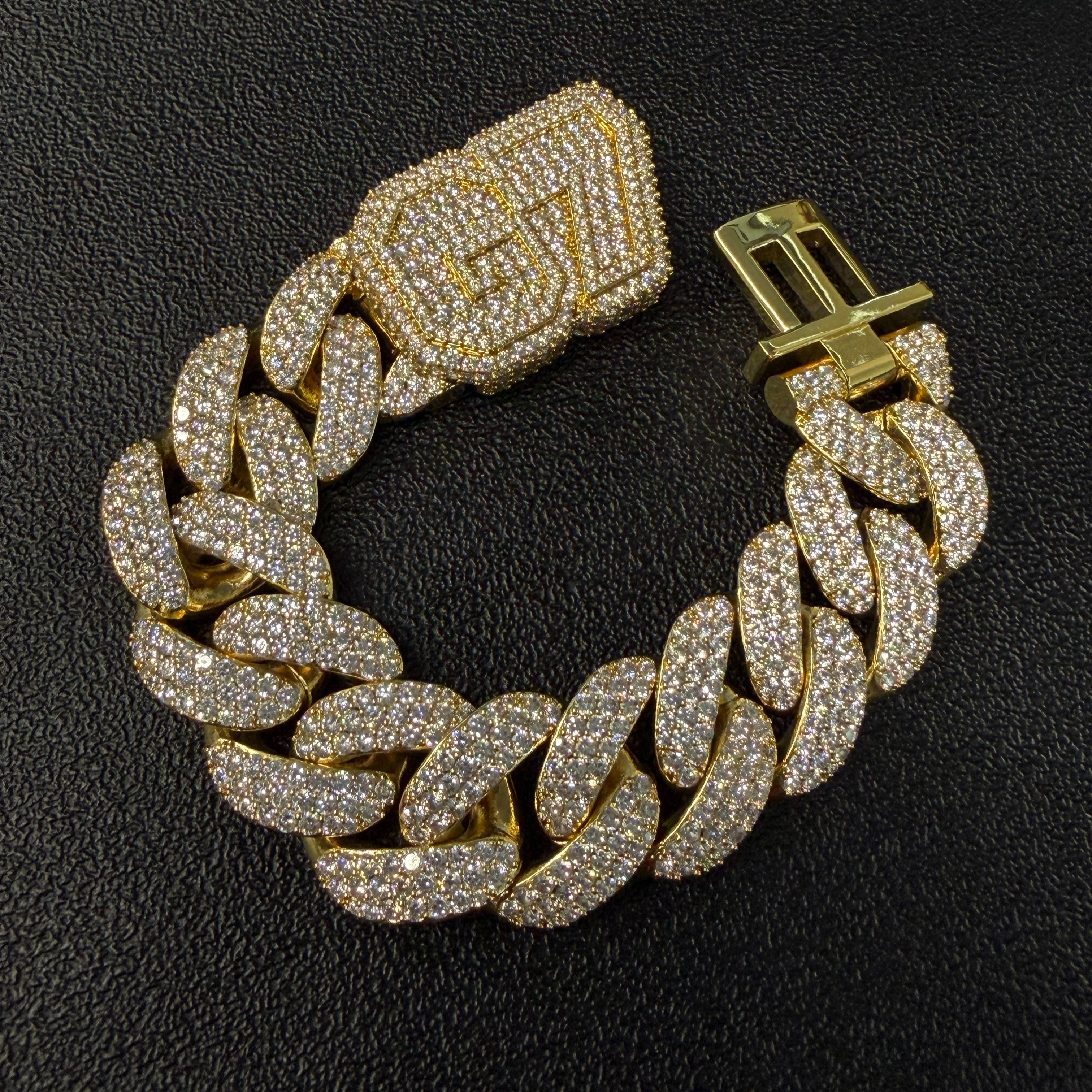 Moissanite Alphabet Design Clasp Cuban Bracelet