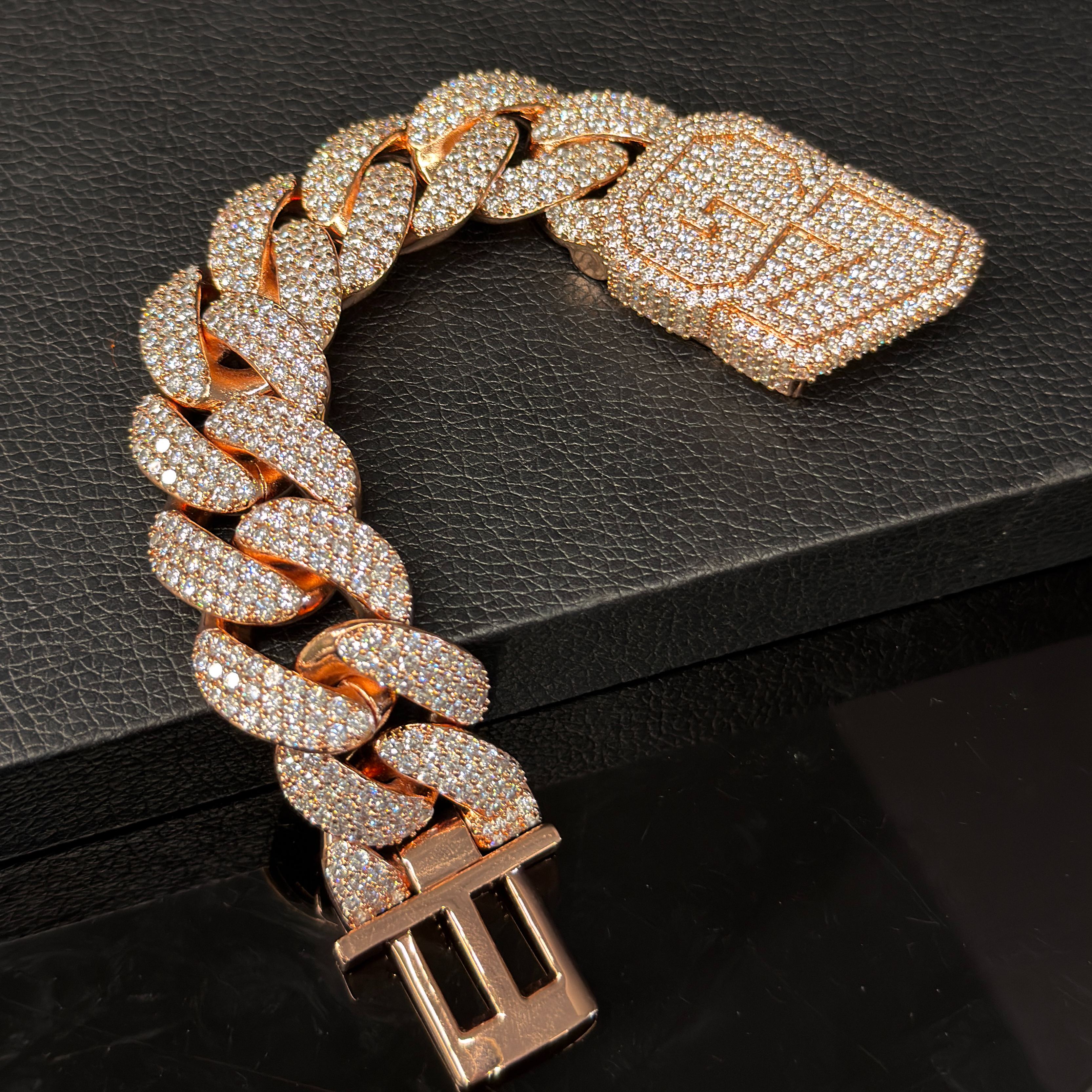 Moissanite Alphabet Design Clasp Cuban Bracelet