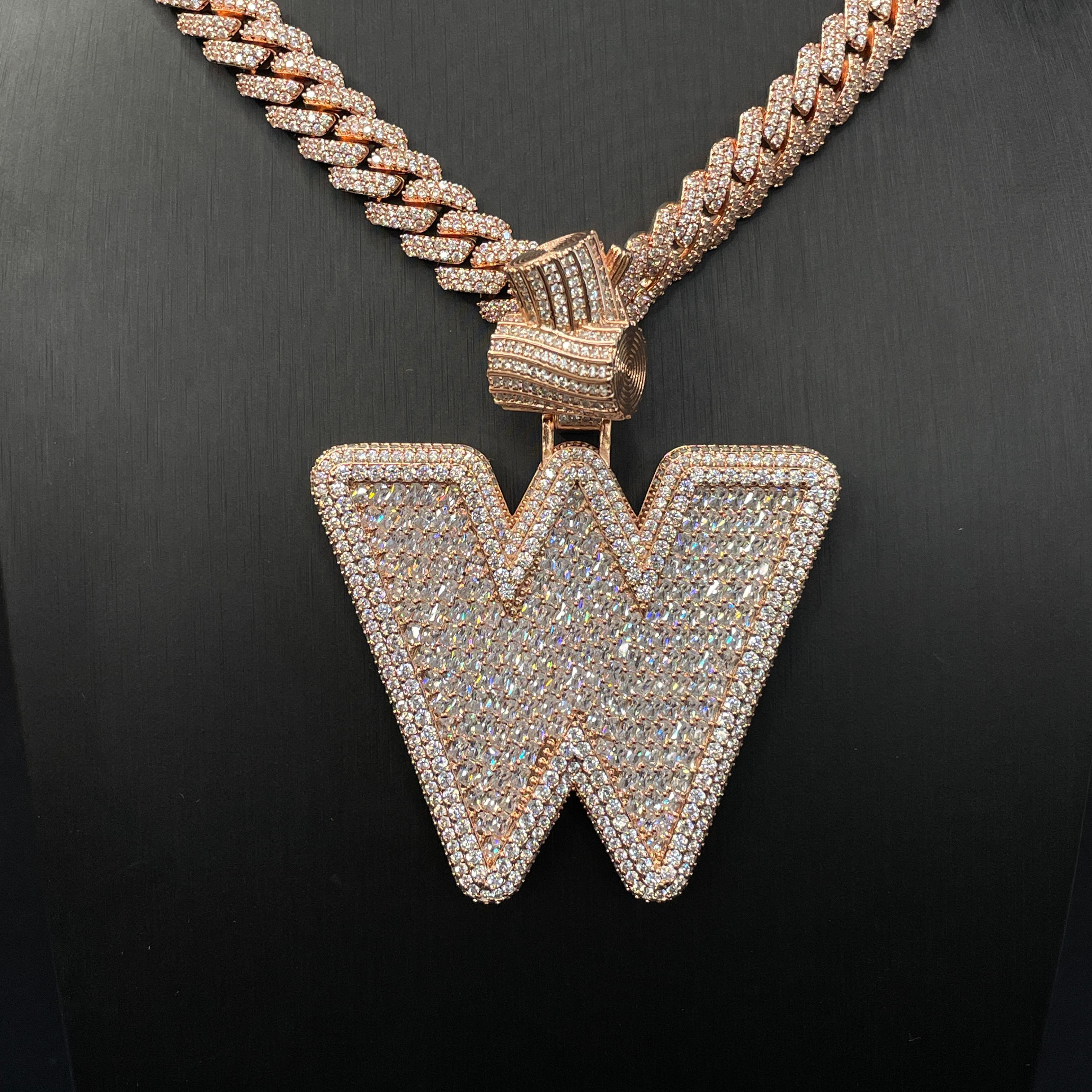 Moissanite Baguette Letter W Pendant