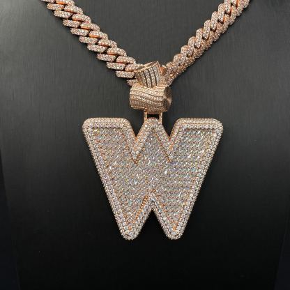 Moissanite Baguette Letter W Pendant