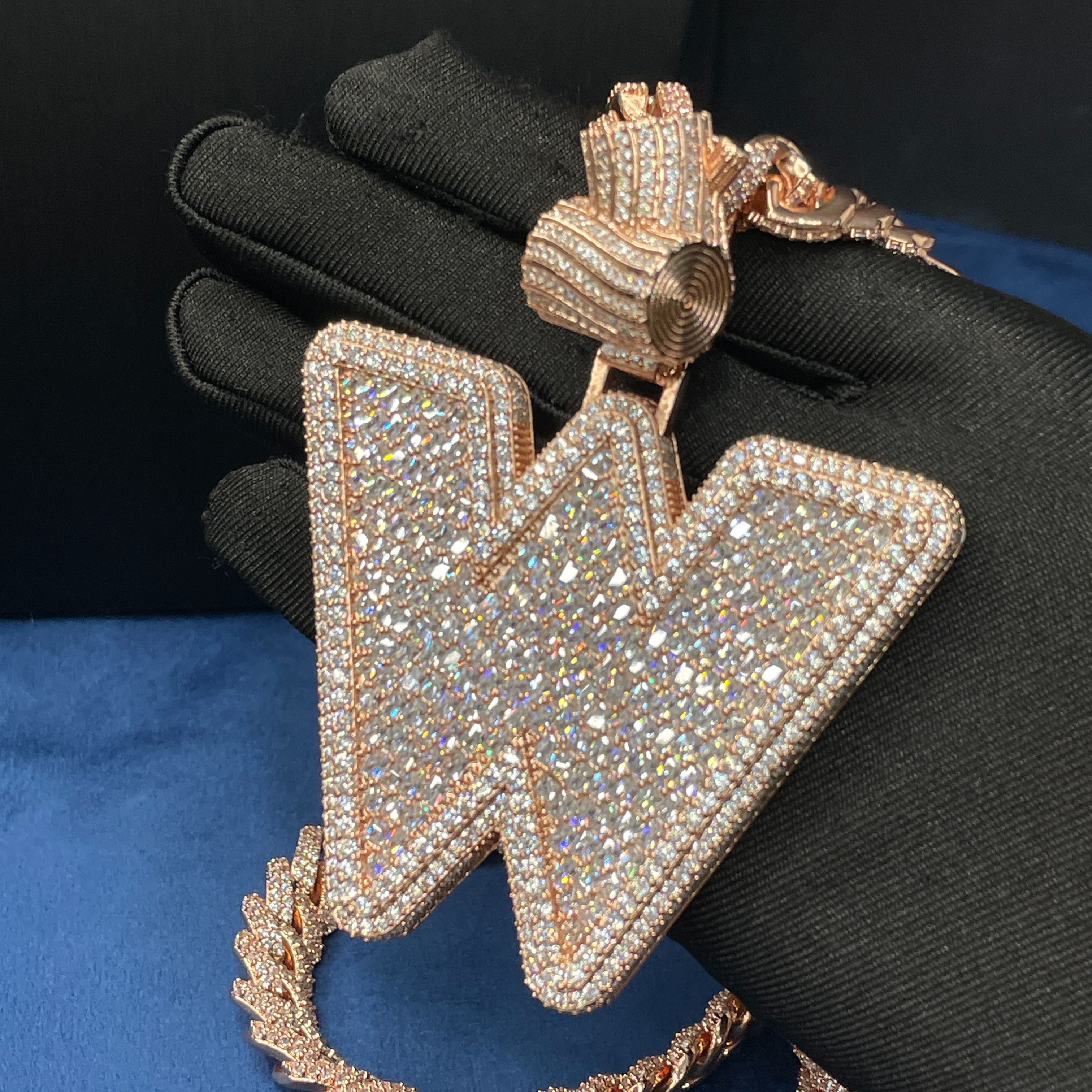 Moissanite Baguette Letter W Pendant