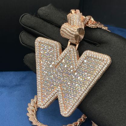 Moissanite Baguette Letter W Pendant