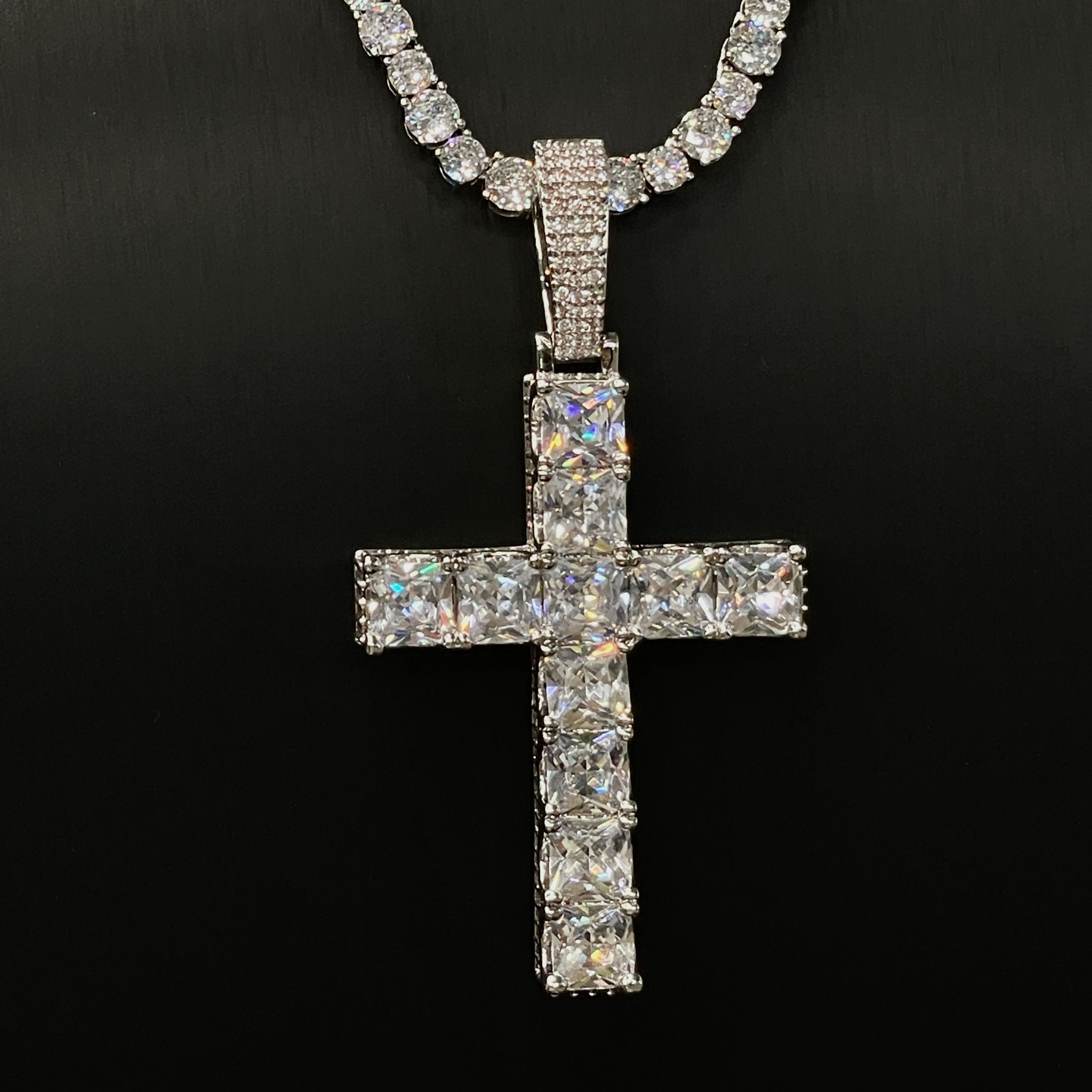 Full Pave Princess cut Moissanite Cross Pendant