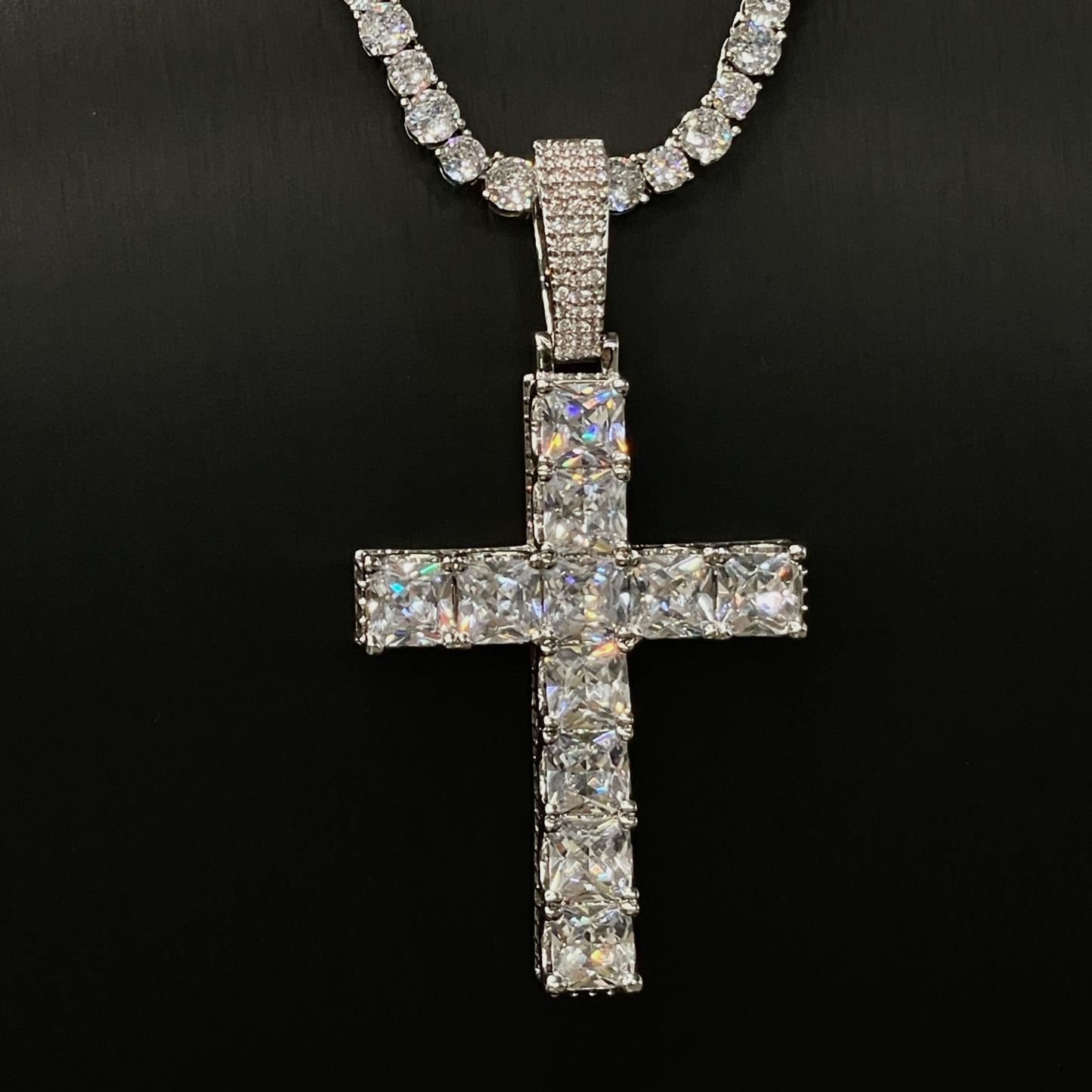 Full Pave Princess cut Moissanite Cross Pendant