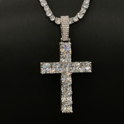 Full Pave Princess cut Moissanite Cross Pendant