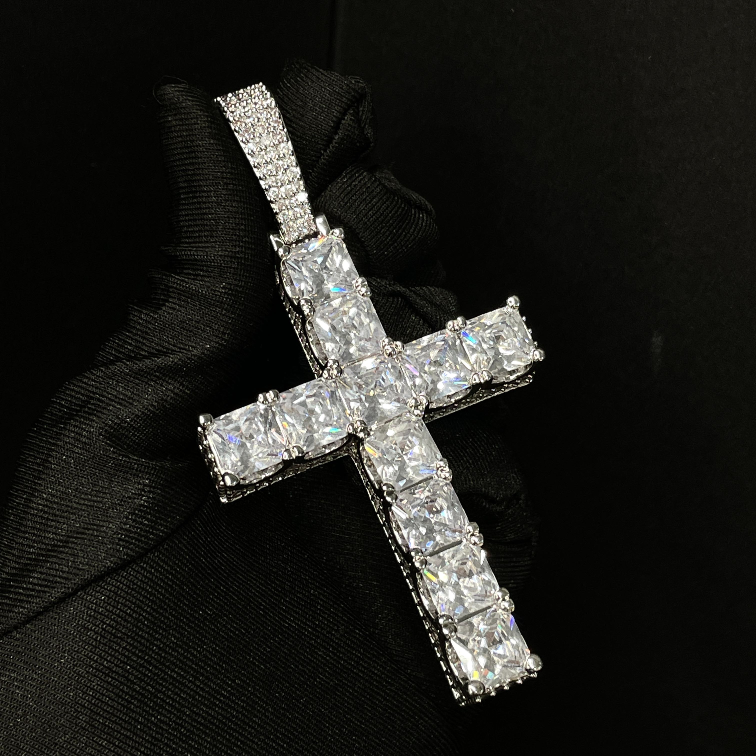 Full Pave Princess cut Moissanite Cross Pendant