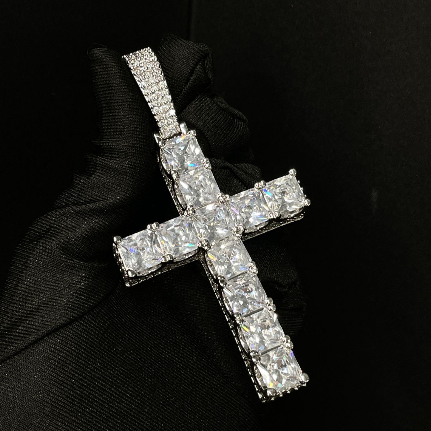 Full Pave Princess cut Moissanite Cross Pendant