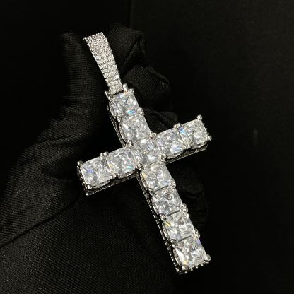Full Pave Princess cut Moissanite Cross Pendant